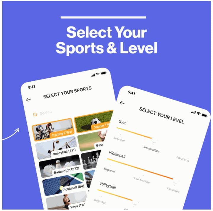 App Nova Sport : choix de ses sports et de son niveau